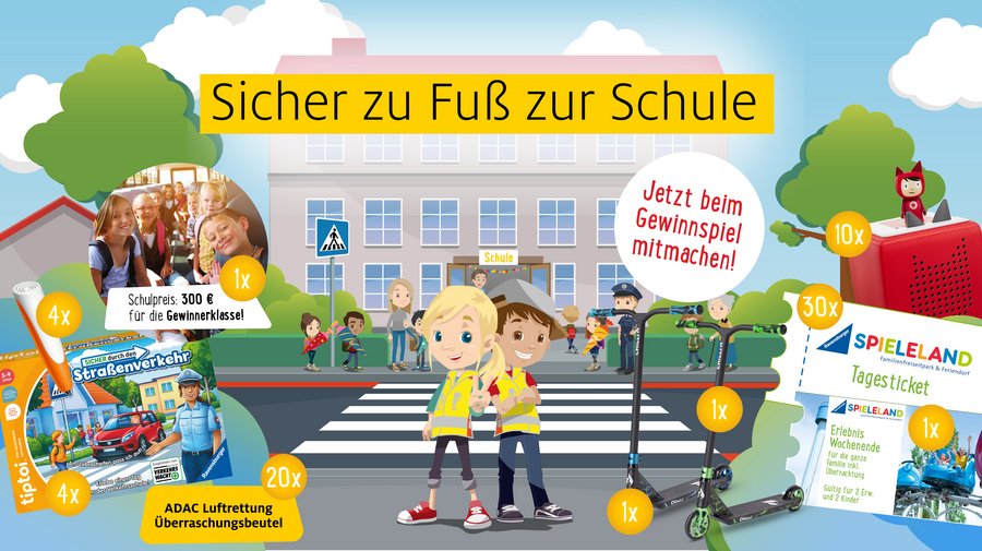 Verkehrshelden kommen sicher zur Schule - und zwar am besten zu Fuß! Lerne, worauf es bei einem sicheren Schulweg ankommt und gewinne tolle Preise für dich oder deine ganze Familie. Mach jetzt mit!